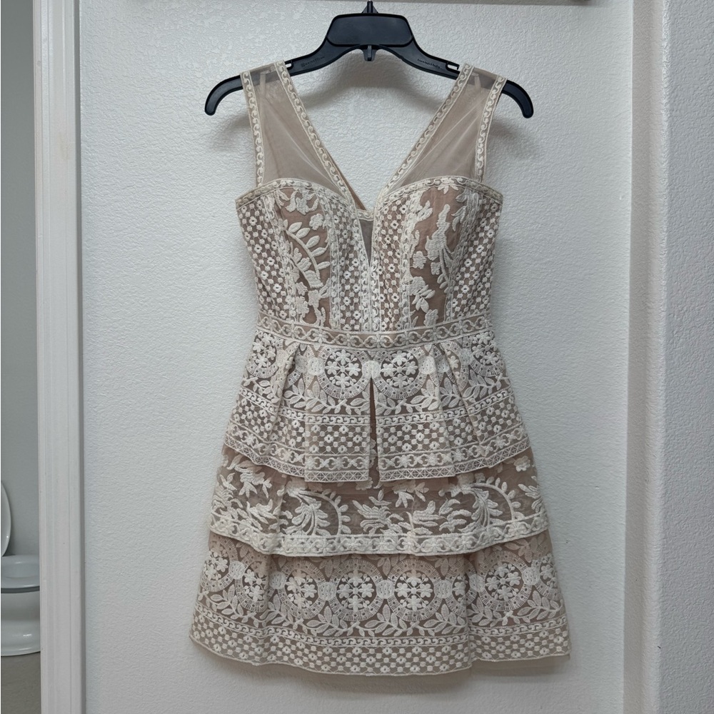 BCBGMaxAzria Cream Tan Fit and Flare Mini Dress